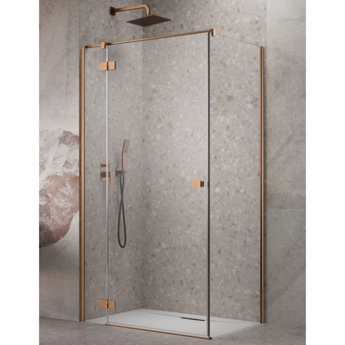 Radaway Essenza Brushed Copper KDJ kampinė dušo kabina, skaidrus stiklas Radaway Essenza Brushed Copper KDJ kampinė dušo kabina, skaidrus stiklas
