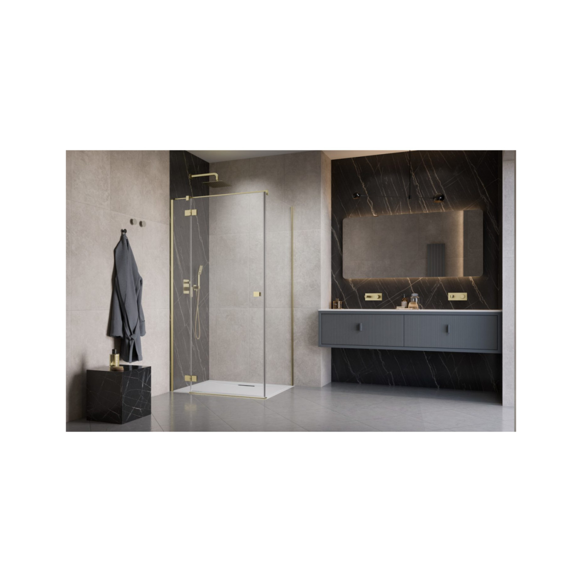Radaway Essenza Brushed Gold KDJ kampinė dušo kabina, skaidrus stiklas 1