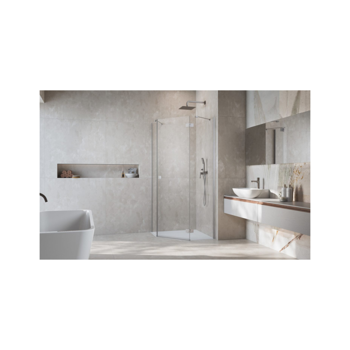 Radaway Essenza Brushed Nickel PTJ penkiakampė dušo kabina, skaidrus stiklas 1