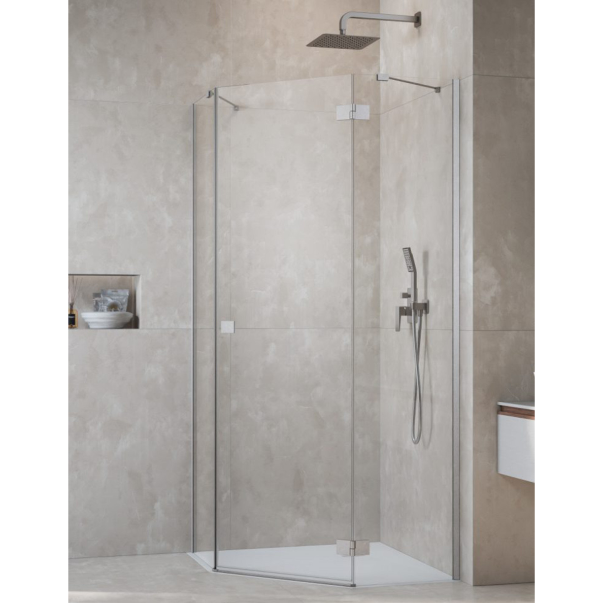 Radaway Essenza Brushed Nickel PTJ penkiakampė dušo kabina, skaidrus stiklas