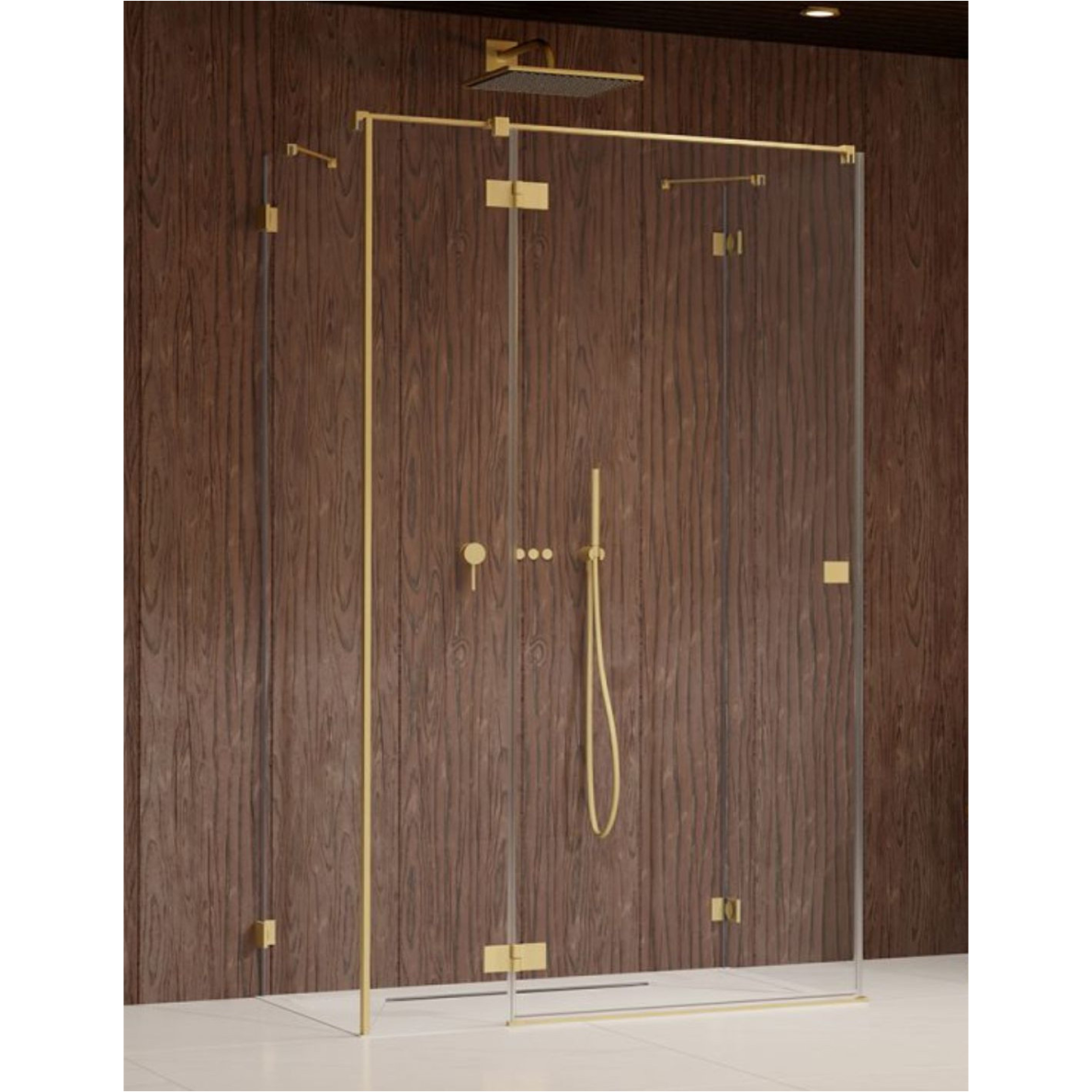 Radaway Essenza Pro Brushed Gold KDJ+S kampinė dušo kabina, skaidrus stiklas