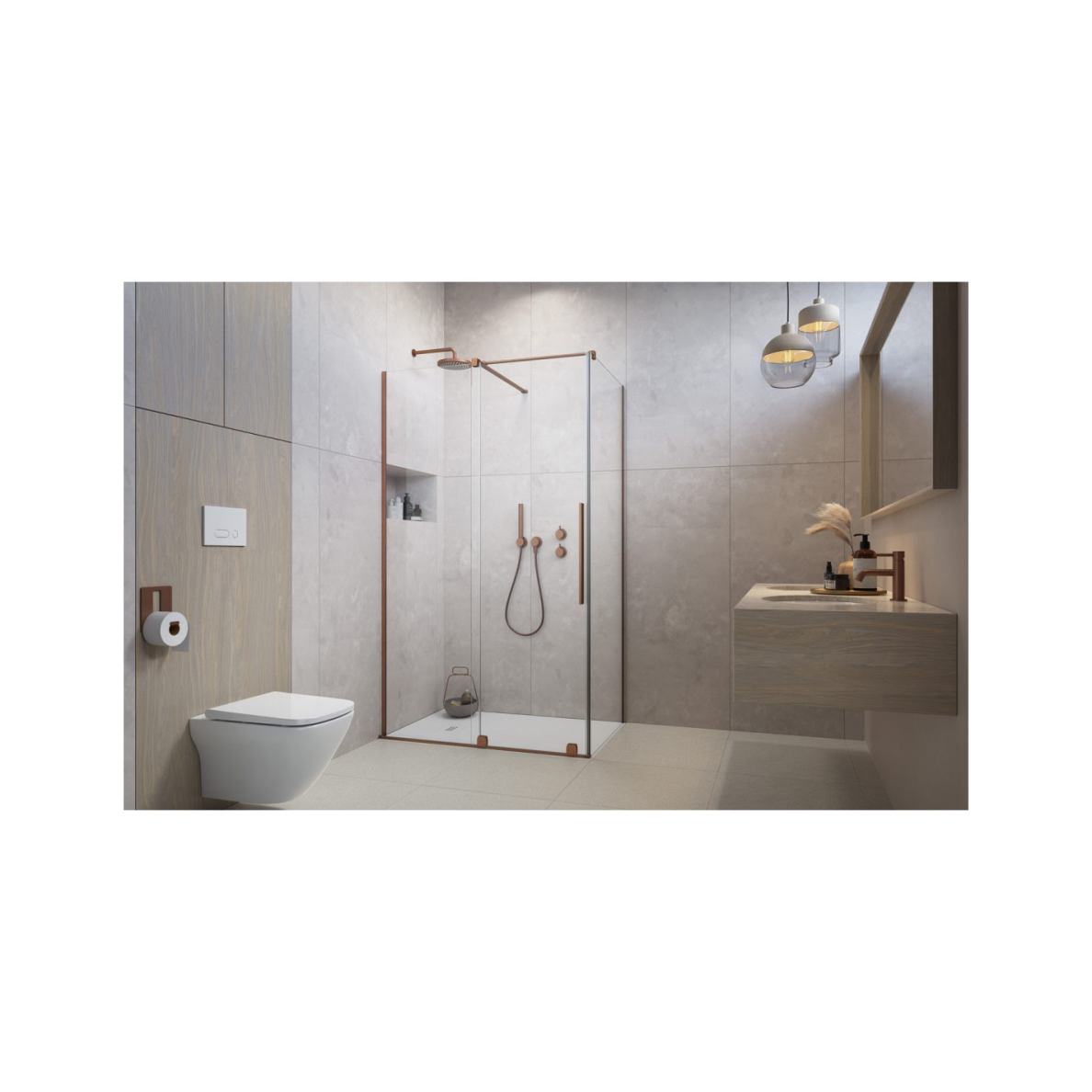 Radaway Furo Brushed Copper KDJ kampinė dušo kabina, skaidrus stiklas 1