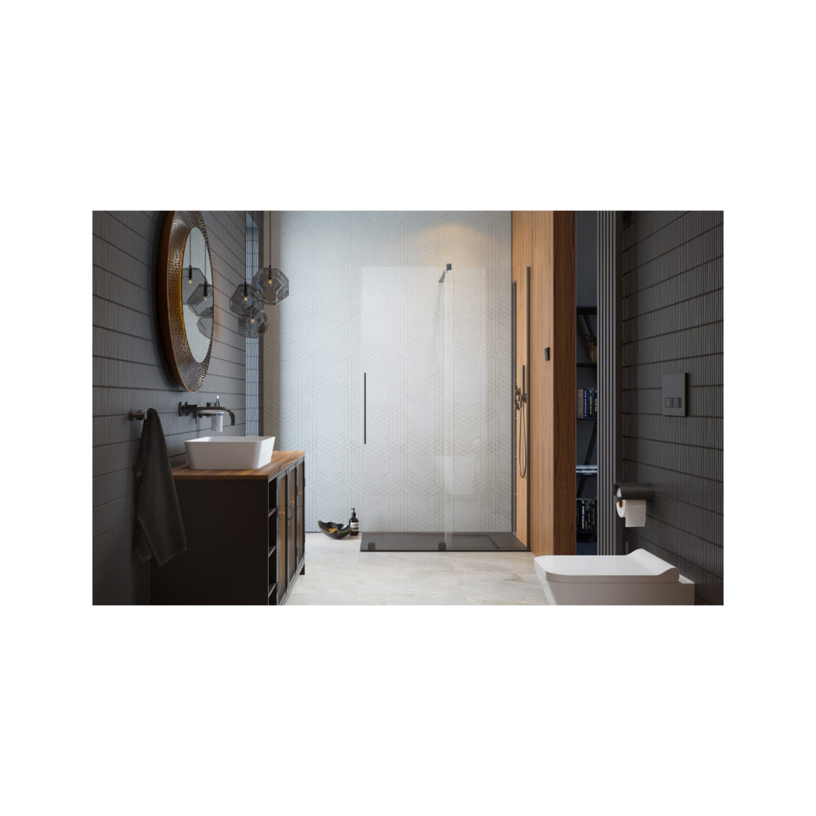 Radaway Furo Brushed GunMetal Walk-in dušo sienelė, skaidrus stiklas 1 Radaway Furo Brushed GunMetal Walk-in dušo sienelė, skaidrus stiklas 1
