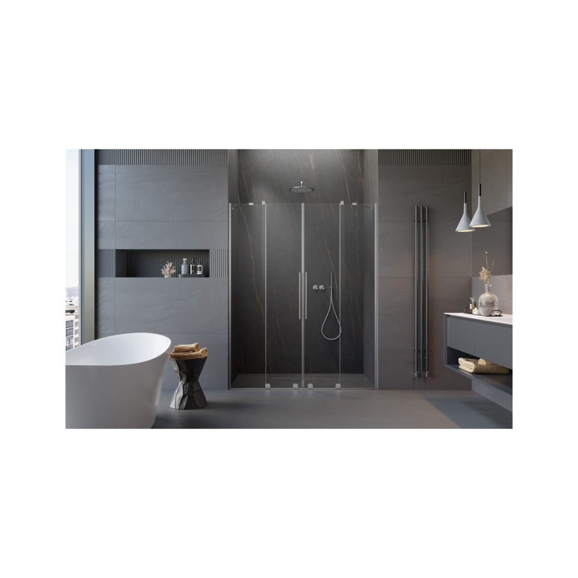 Radaway Furo Brushed Nickel DWD dušo durys, skaidrus stiklas 1 Radaway Furo Brushed Nickel DWD dušo durys, skaidrus stiklas 1