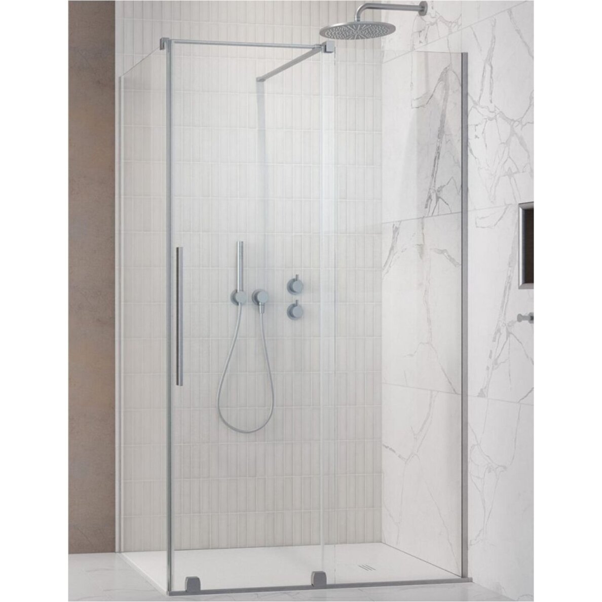 Radaway Furo Brushed Nickel KDJ kampinė dušo kabina, skaidrus stiklas