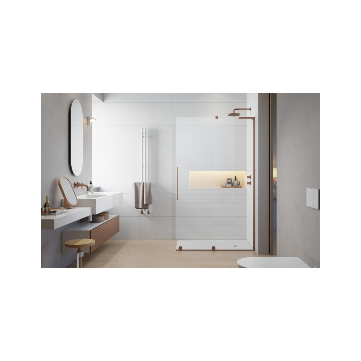 Radaway Furo SL Brushed Copper Walk-in dušo sienelė, skaidrus stiklas 1 Radaway Furo SL Brushed Copper Walk-in dušo sienelė, skaidrus stiklas 1