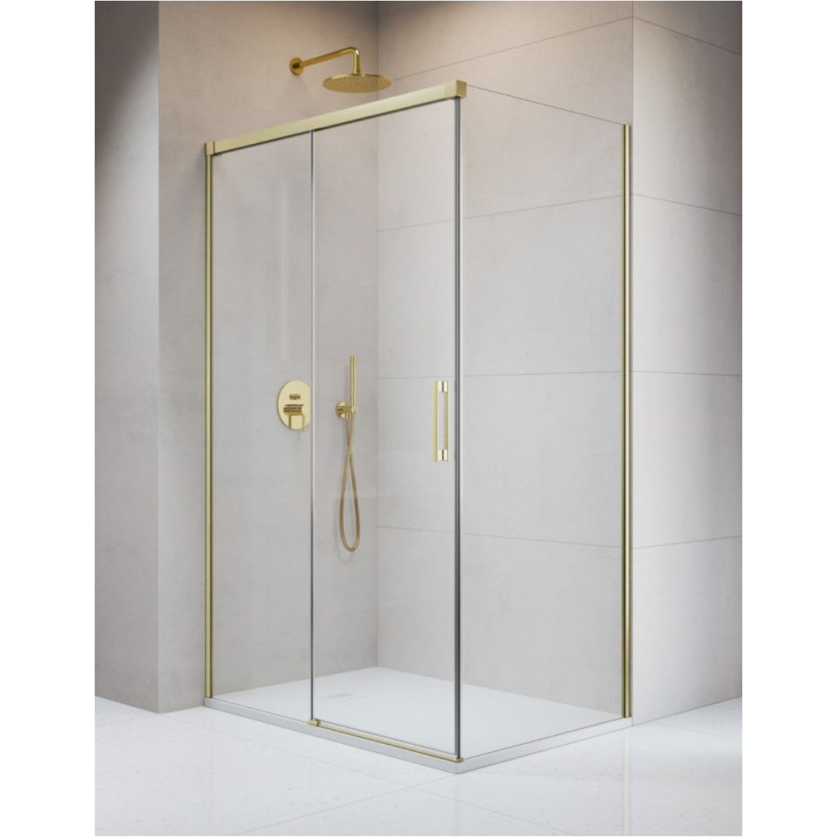 Radaway Idea 8 Brushed Gold KDJ kampinė dušo kabina, skaidrus stiklas