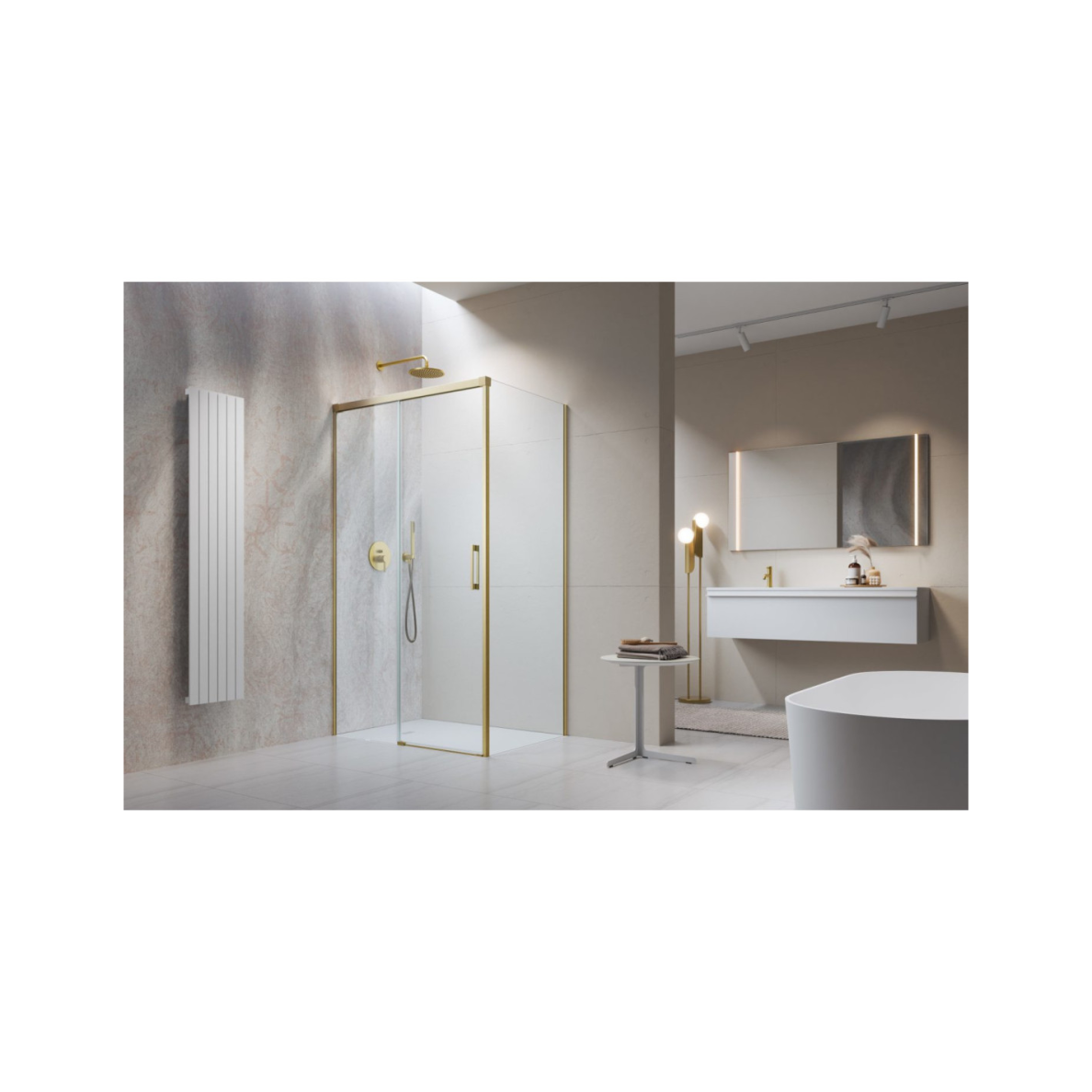 Radaway Idea Brushed Gold KDJ kampinė dušo kabina, skaidrus stiklas 1