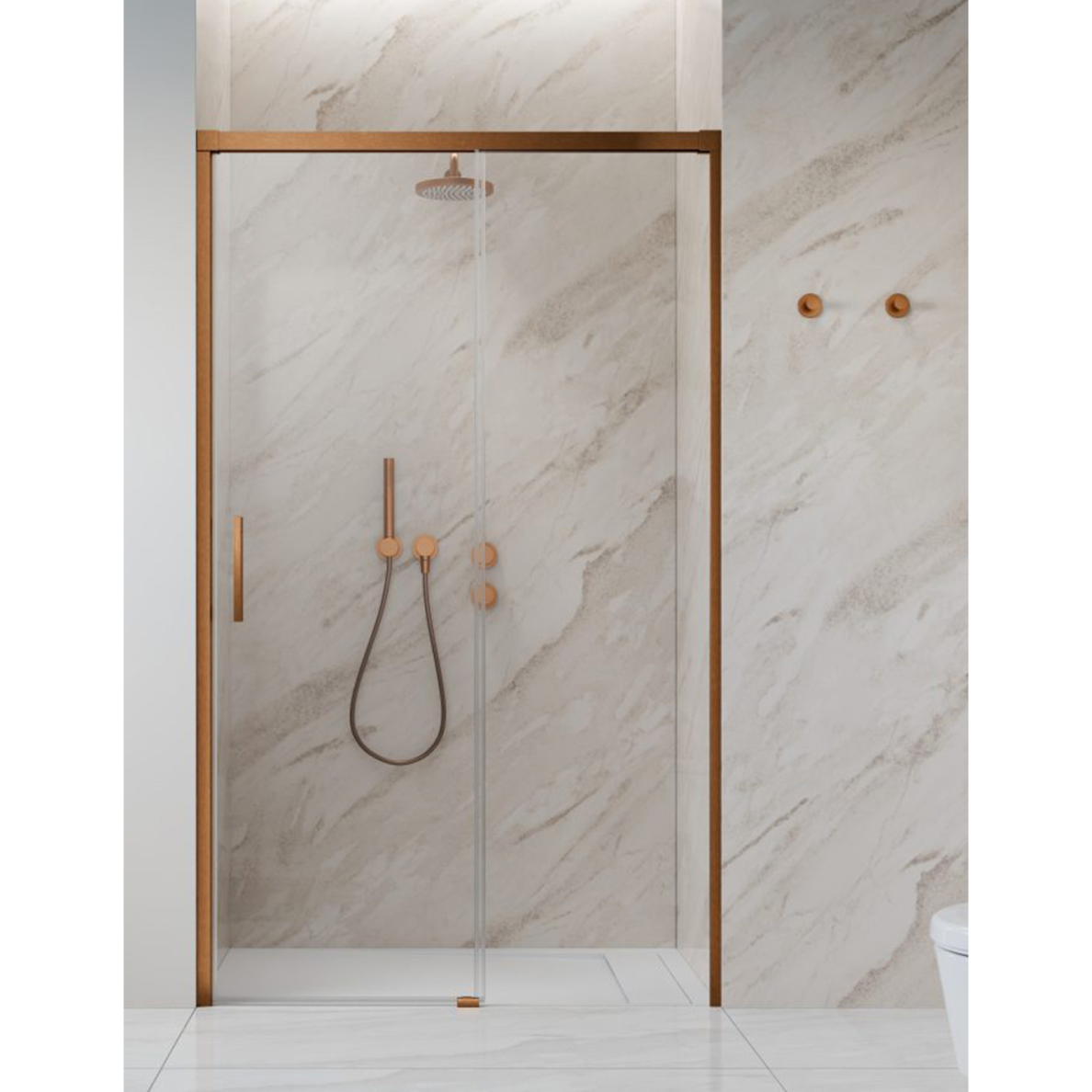 Radaway Idea DWJ Brushed Copper dušo durys, skaidrus stiklas