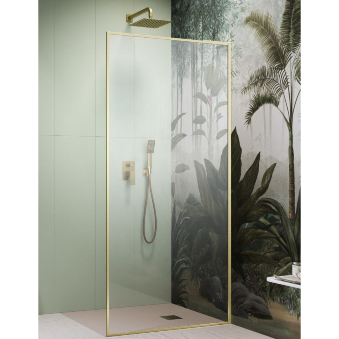 Radaway Modo F SL Brushed Gold II nejudanti dušo sienelė, skaidrus stiklas