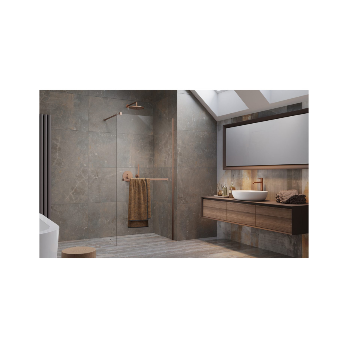 Radaway Modo New Brushed Copper II nejudanti dušo sienelė su pakaba, skaidrus stiklas 1 Radaway Modo New Brushed Copper II nejudanti dušo sienelė su pakaba, skaidrus stiklas 1