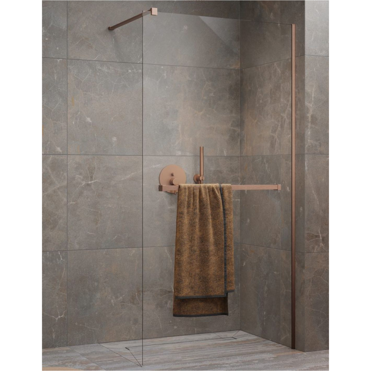 Radaway Modo New Brushed Copper II nejudanti dušo sienelė su pakaba, skaidrus stiklas