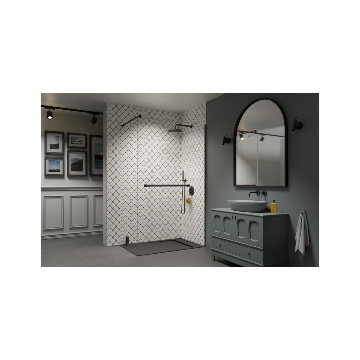Radaway Modo New Brushed GunMetal II nejudanti dušo sienelė su pakaba, skaidrus stiklas 2