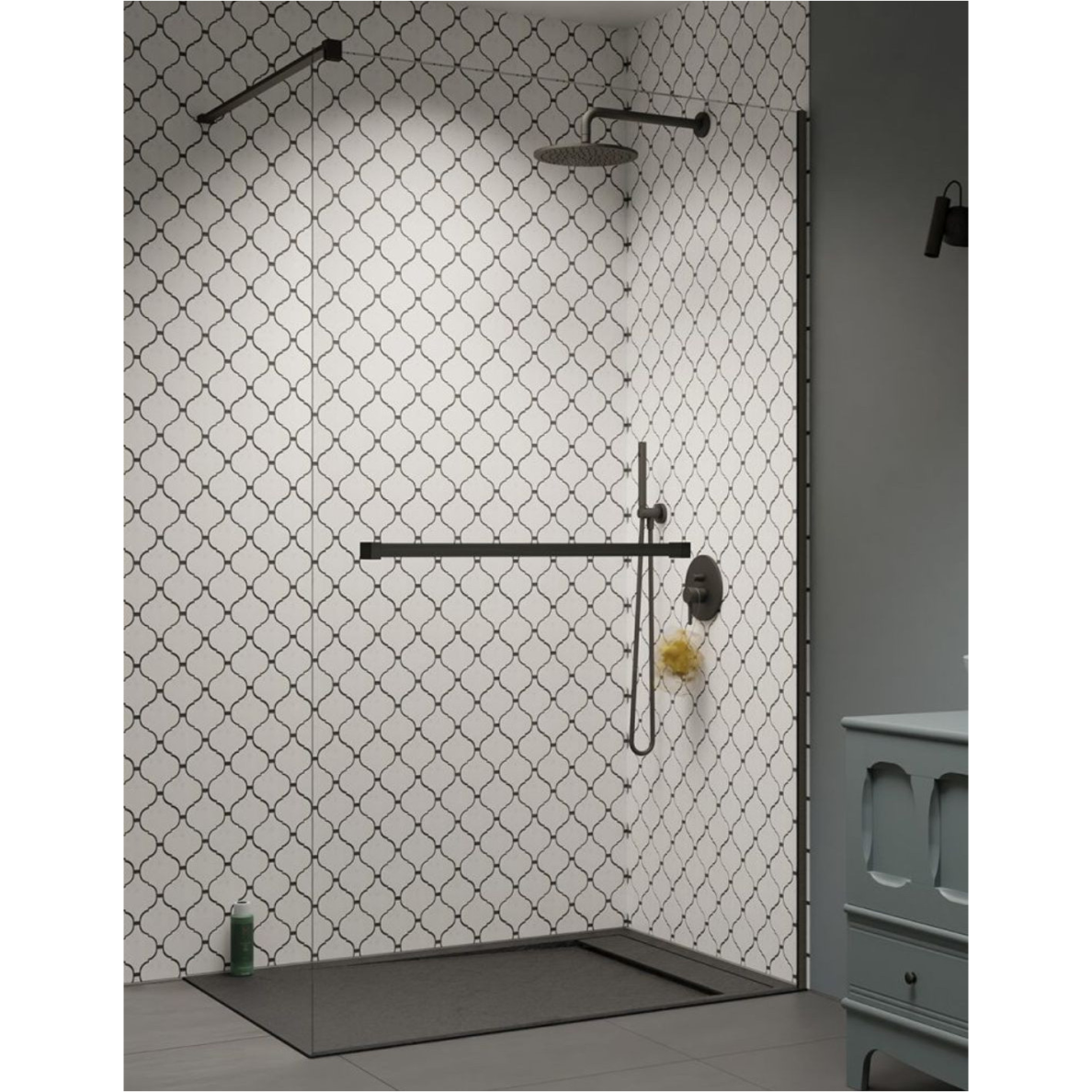 Radaway Modo New Brushed GunMetal II nejudanti dušo sienelė su pakaba, skaidrus stiklas