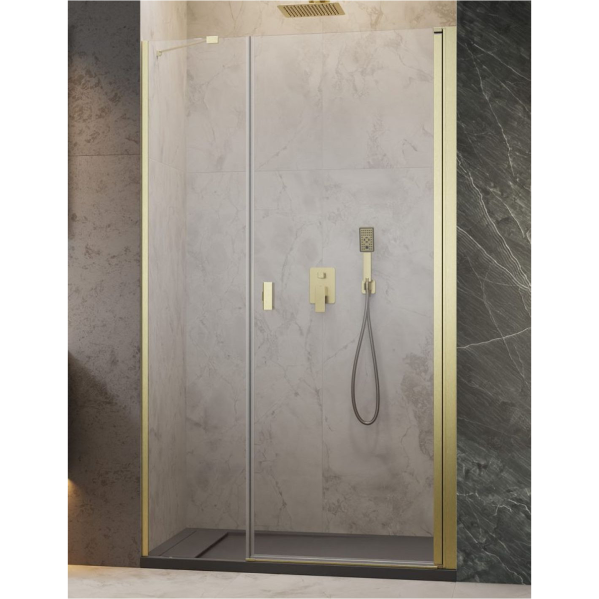 Radaway Nes Brushed Gold DWS dušo durys, skaidrus stiklas
