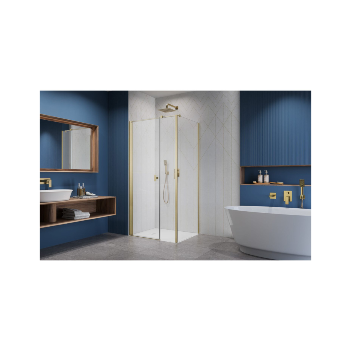 Radaway Nes Brushed Gold KDS I kampinė dušo kabina, skaidrus stiklas 1