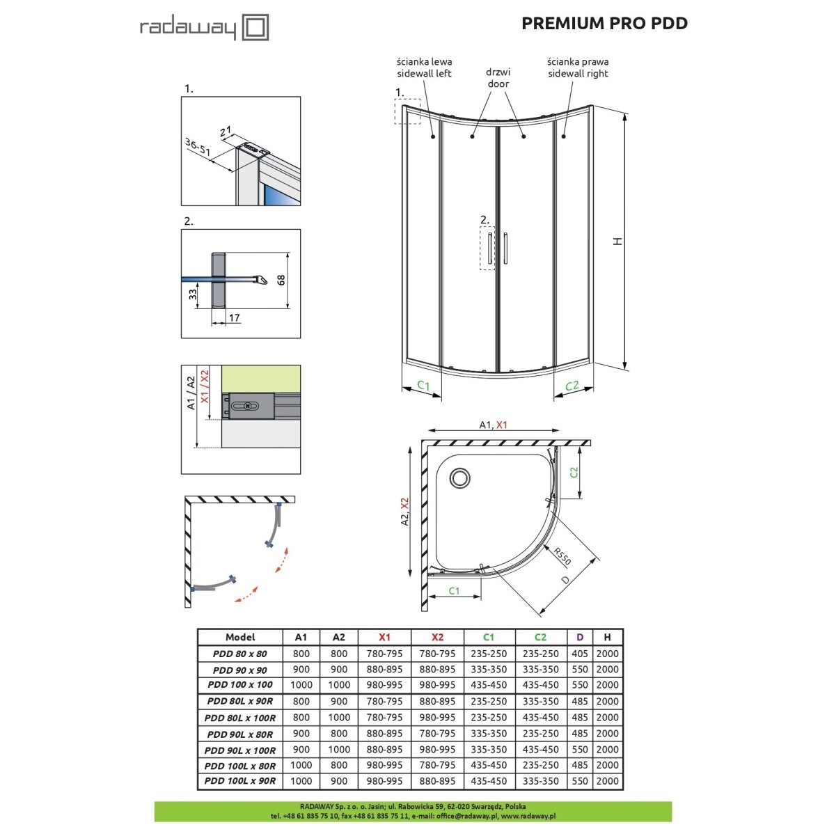 Radaway Premium Pro PDD pusapvalė dušo kabina, skaidrus stiklas 3