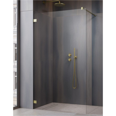 Radaway Essenza Pro Brushed Gold Walk-in nejudanti dušo sienelė, skaidrus stiklas Radaway Essenza Pro Brushed Gold Walk-in nejudanti dušo sienelė, skaidrus stiklas