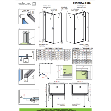 Radaway Essenza 8 Brushed GunMetal KDJ kampinė dušo kabina, skaidrus stiklas 5