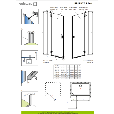 Radaway Essenza 8 Brushed Nickel DWJ dušo durys, skaidrus stiklas 5