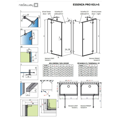 Radaway Essenza Pro Bushed GunMetal KDJ+S kampinė dušo kabina, skaidrus stiklas 6 Radaway Essenza Pro Bushed GunMetal KDJ+S kampinė dušo kabina, skaidrus stiklas 6