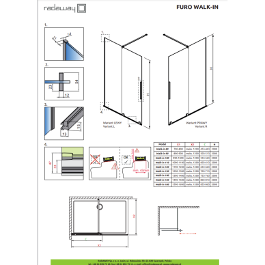 Radaway Furo Brushed GunMetal Walk-in dušo sienelė, skaidrus stiklas 8
