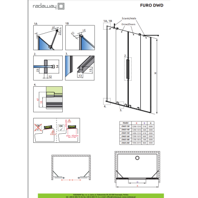 Radaway Furo Brushed Nickel DWD dušo durys, skaidrus stiklas 8 Radaway Furo Brushed Nickel DWD dušo durys, skaidrus stiklas 8