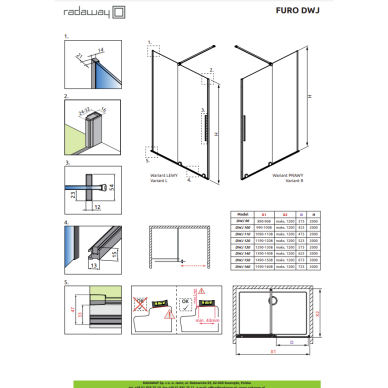 Radaway Furo Brushed Nickel DWJ dušo durys, skaidrus stiklas 8 Radaway Furo Brushed Nickel DWJ dušo durys, skaidrus stiklas 8