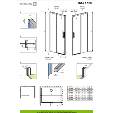 Radaway Idea 8 Brushed Gold DWJ dušo durys, skaidrus stiklas 4