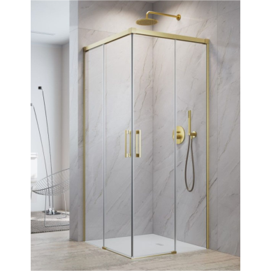 Radaway Idea 8 Brushed Gold KDD kampinė dušo kabina, skaidrus stiklas