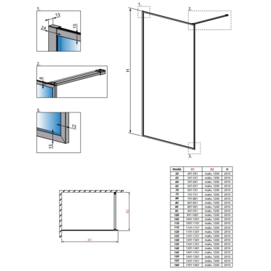 Radaway Modo F Brushed Nickel II nejudanti dušo sienelė, skaidrus stiklas 2