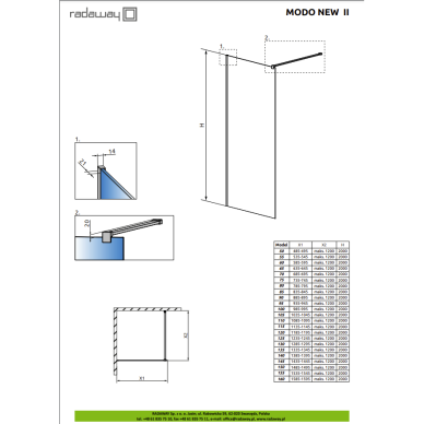 Radaway Modo New Brushed Nickel II nejudanti dušo sienelė, skaidrus stiklas 4 Radaway Modo New Brushed Nickel II nejudanti dušo sienelė, skaidrus stiklas 4