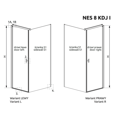 Radaway Nes 8 Black KDJ I kampinė dušo kabina, skaidrus stiklas 7
