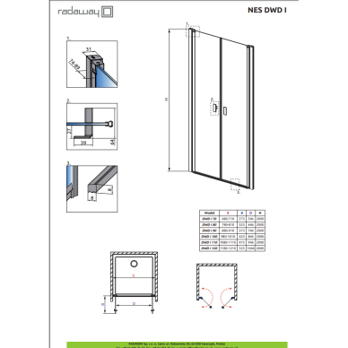 Radaway Nes Brushed GunMetal DWD I dušo durys, skaidrus stiklas 1