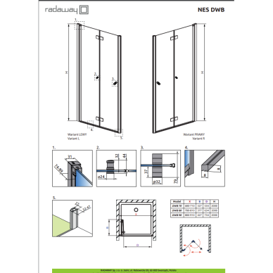 Radaway Nes Brushed Nickel DWB dušo durys 5 Radaway Nes Brushed Nickel DWB dušo durys 5