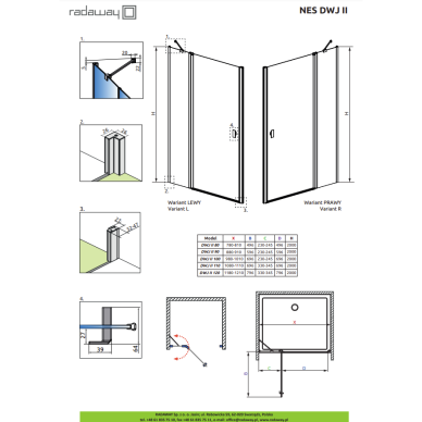 Radaway Nes Brushed Nickel DWJ II dušo durys, skaidrus stiklas 4 Radaway Nes Brushed Nickel DWJ II dušo durys, skaidrus stiklas 4