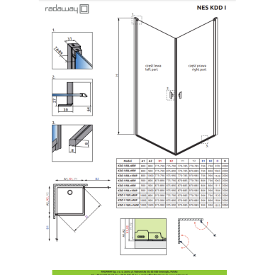 Radaway NES Brushed Nickel KDD I kampinė dušo kabina, skaidrus stiklas 1 Radaway NES Brushed Nickel KDD I kampinė dušo kabina, skaidrus stiklas 1