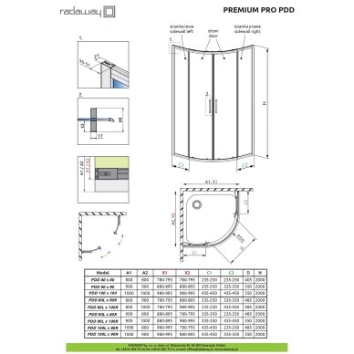 Radaway Premium Pro PDD pusapvalė dušo kabina, skaidrus stiklas 3