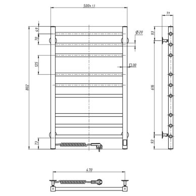 Rankšluosčių džiovintuvas Navin Classic Quadro 500*800 Sensor, (laidas kairėje) 4 Rankšluosčių džiovintuvas Navin Classic Quadro 500*800 Sensor, (laidas kairėje) 4