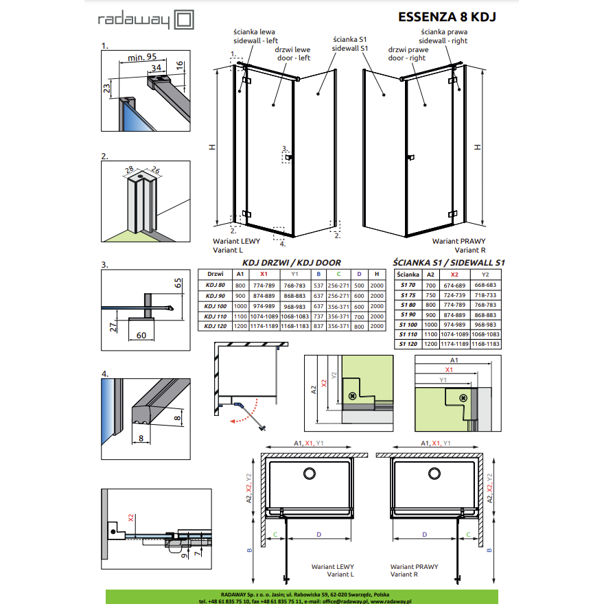 Radaway Essenza 8 Brushed GunMetal KDJ kampinė dušo kabina, skaidrus stiklas 5