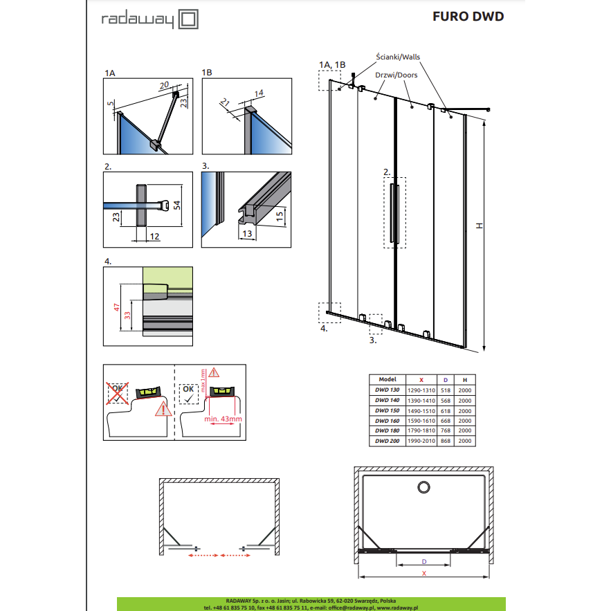 Radaway Furo Brushed Nickel DWD dušo durys, skaidrus stiklas 8