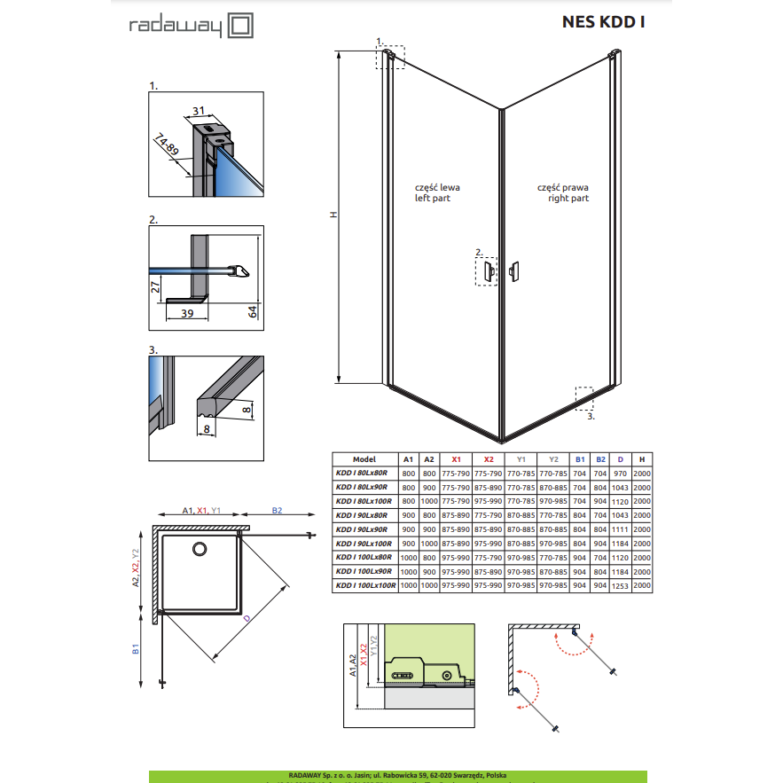 Radaway Furo Brushed Nickel KDD kampinė dušo kabina 2 Radaway Furo Brushed Nickel KDD kampinė dušo kabina 2