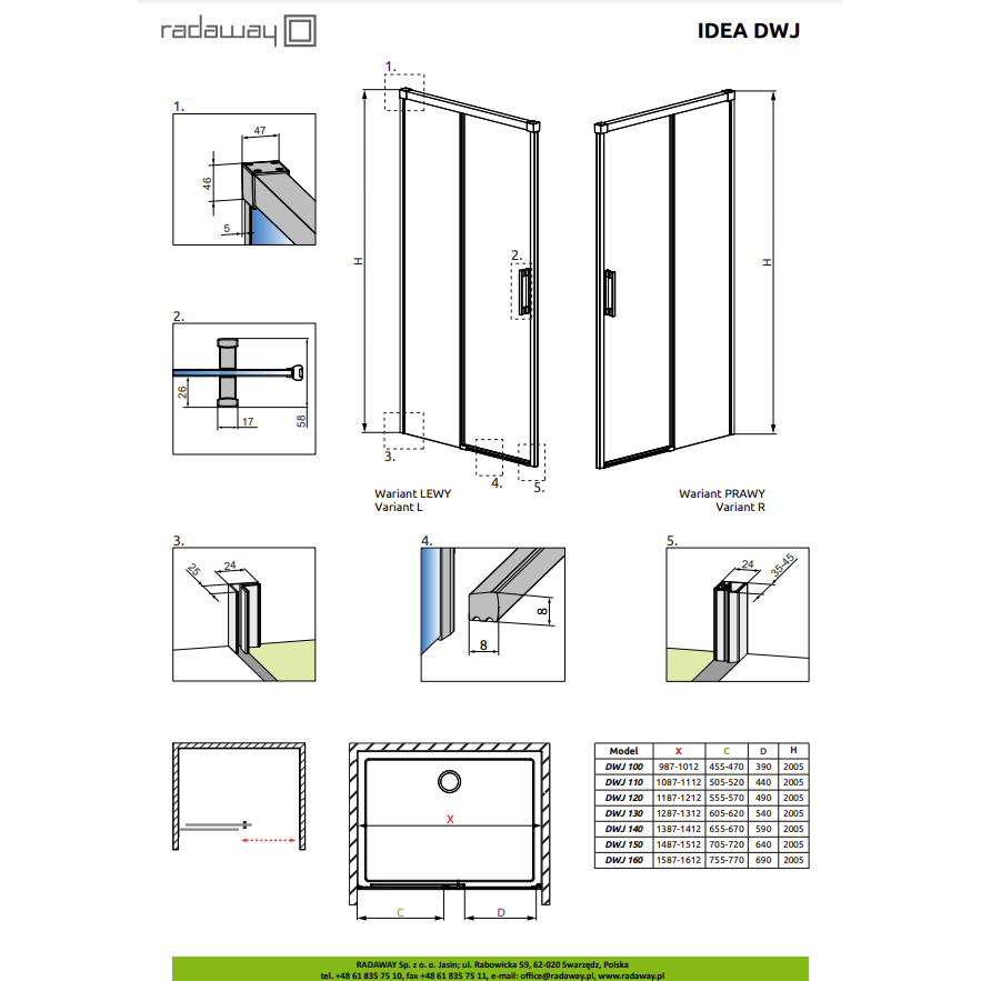 Radaway Idea DWJ Brushed Nickel dušo durys, skaidrus stiklas 2 Radaway Idea DWJ Brushed Nickel dušo durys, skaidrus stiklas 2