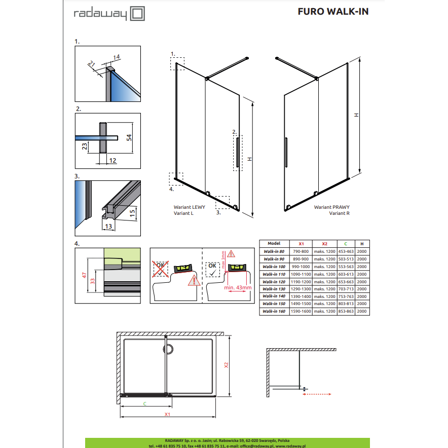 Radaway Furo Brushed Nickel Walk-in dušo sienelė, skaidrus stiklas 8