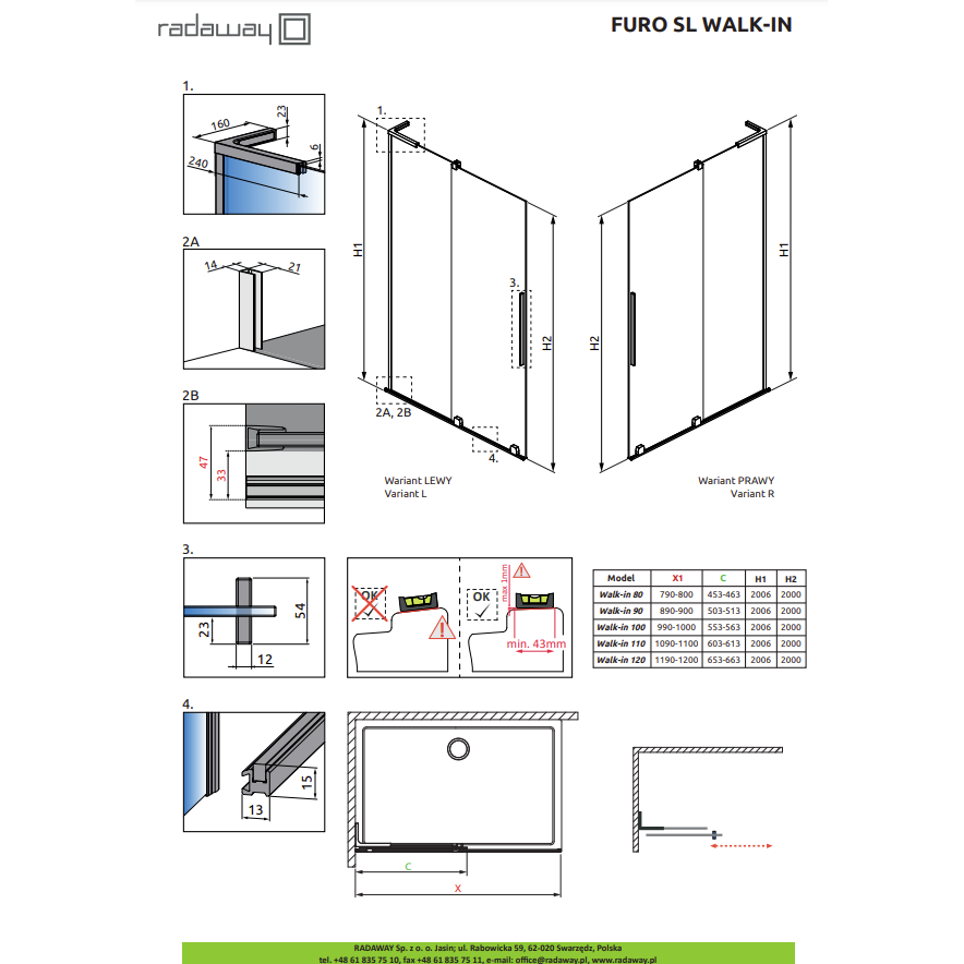 Radaway Furo SL Brushed Copper Walk-in dušo sienelė, skaidrus stiklas 6 Radaway Furo SL Brushed Copper Walk-in dušo sienelė, skaidrus stiklas 6