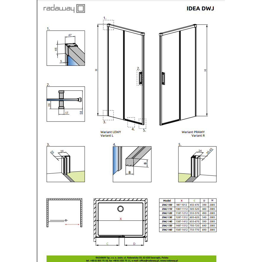 Radaway Idea DWJ Brushed GunMetal dušo durys, skaidrus stiklas 1