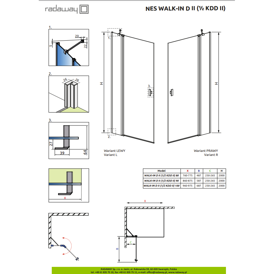 Radaway Nes Brushed Nickel Walk-in KDD II dušo kabina 5 Radaway Nes Brushed Nickel Walk-in KDD II dušo kabina 5
