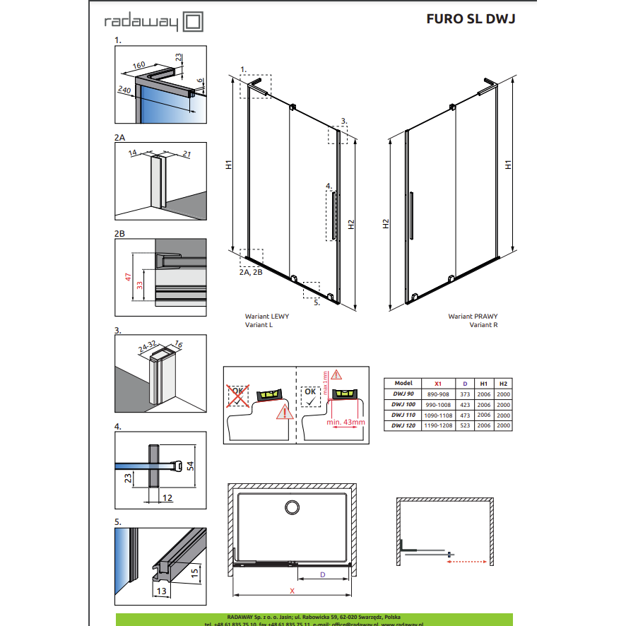 Radaway Furo SL Brushed Nickel DWJ dušo durys, skaidrus stiklas 7