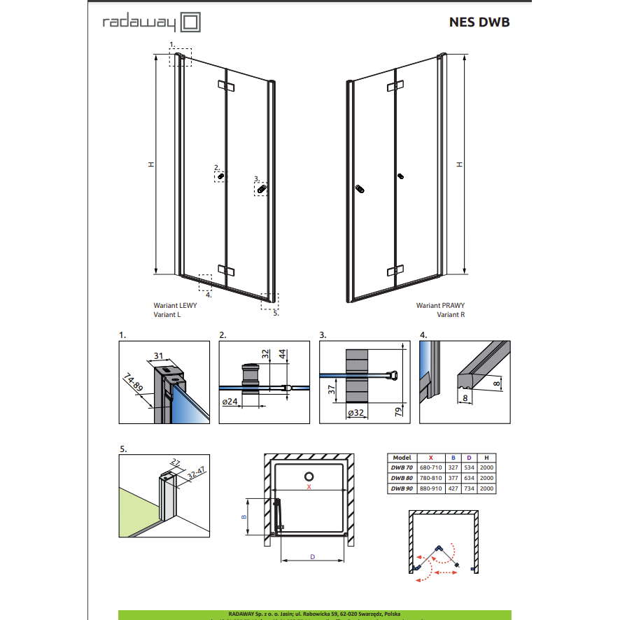 Radaway Nes Brushed Nickel DWB dušo durys 5 Radaway Nes Brushed Nickel DWB dušo durys 5