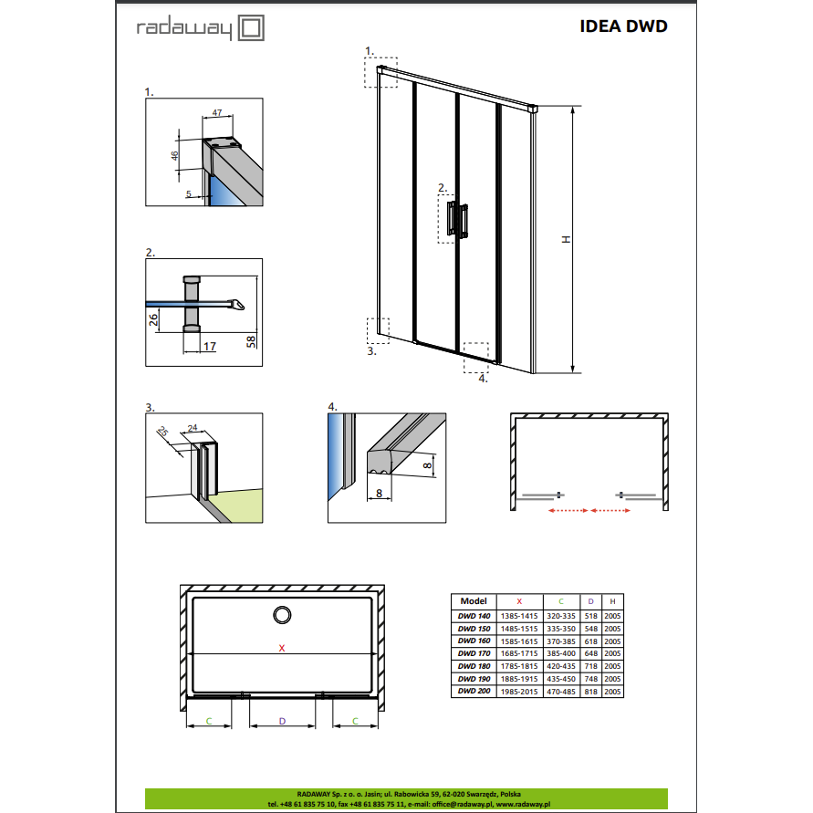 Radaway Idea DWD Brushed Nickel dušo durys, skaidrus stiklas 180 cm 2 Radaway Idea DWD Brushed Nickel dušo durys, skaidrus stiklas 180 cm 2